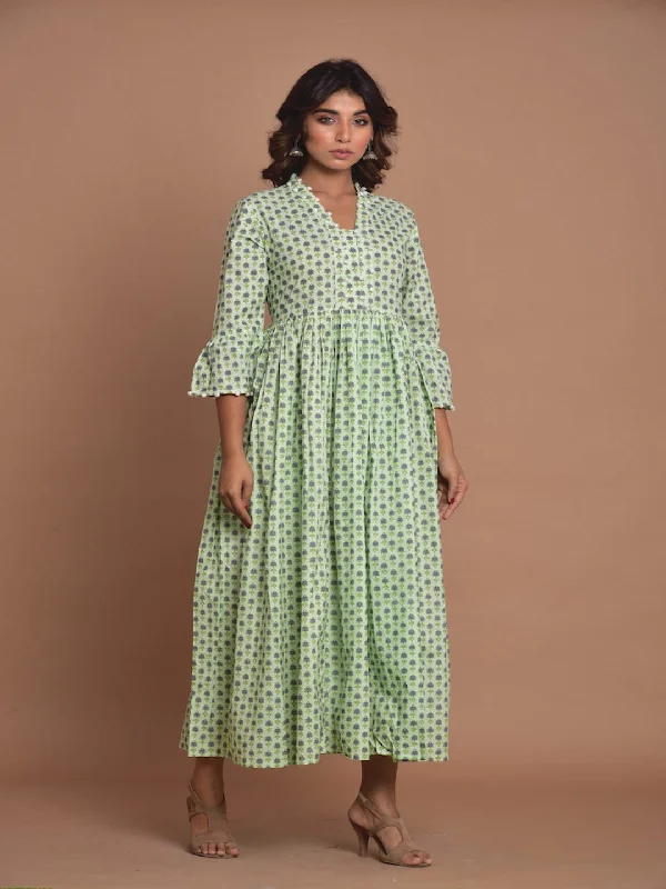 Light Green Midi Dress Elegant Floral Appliqué Midi Dress