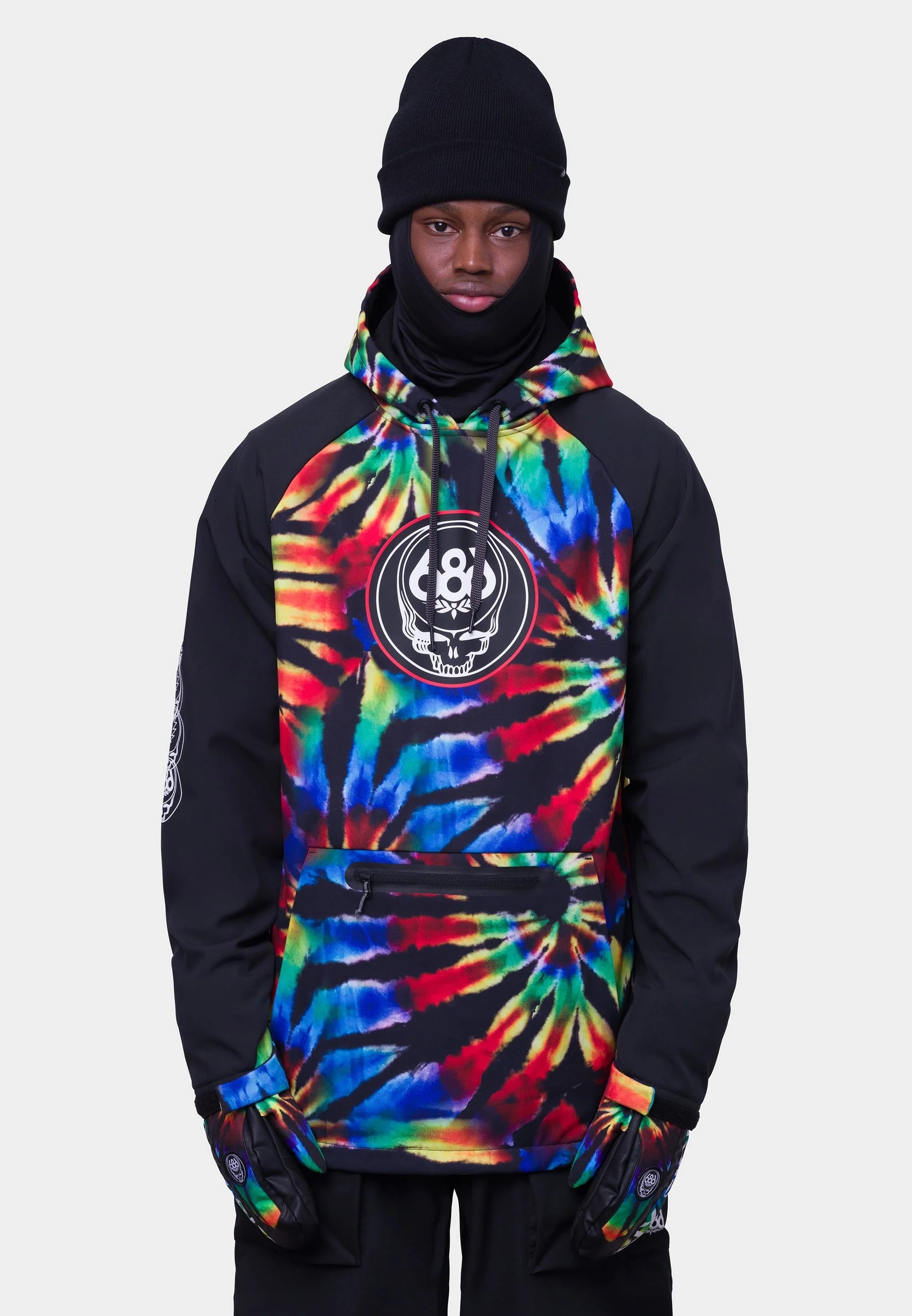 686 Waterproof Hoodie Mens 2024 Grateful Dead Black Tie Dye Hoodie with Slim Fit Tailored Modern