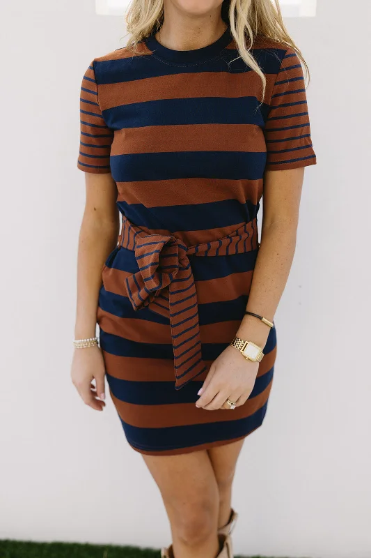 Abigail Mini Dress - Brown/Navy Stylish Button-Down Mini Dress