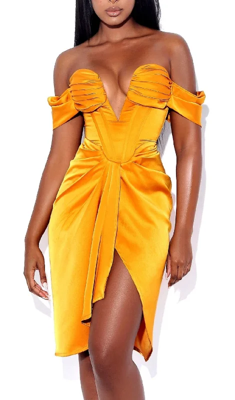 ALEXA OFF SHOULDER CORSET MINI DRESS - YELLOW Elegant Vintage Mini Dress