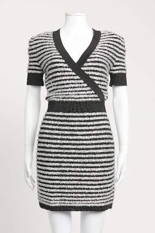 Black & White Wrap Around Preowned Mini Dress Elegant Velvet Mini Dress