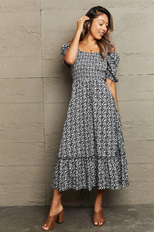 Floral Lace-Up Off-Shoulder Midi Dress Comfortable Deep V Midi Dress