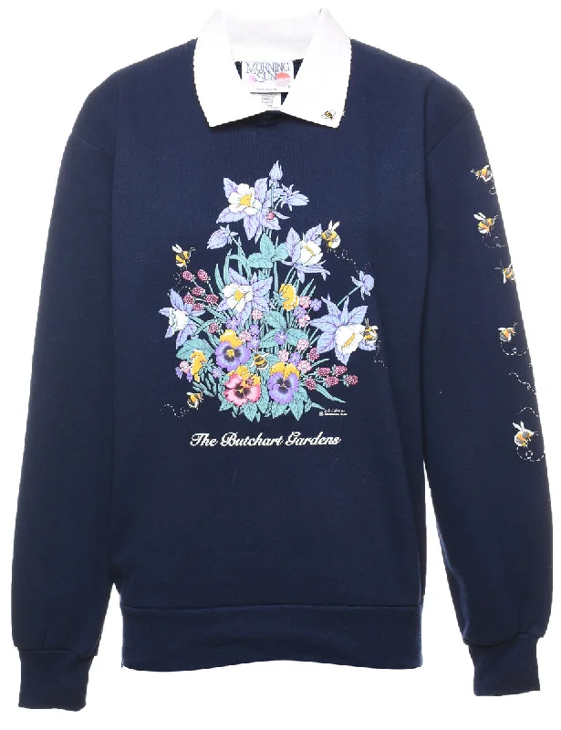 Floral Printed 1990s Sweatshirt - S Hoodie with Logo Branding Identity