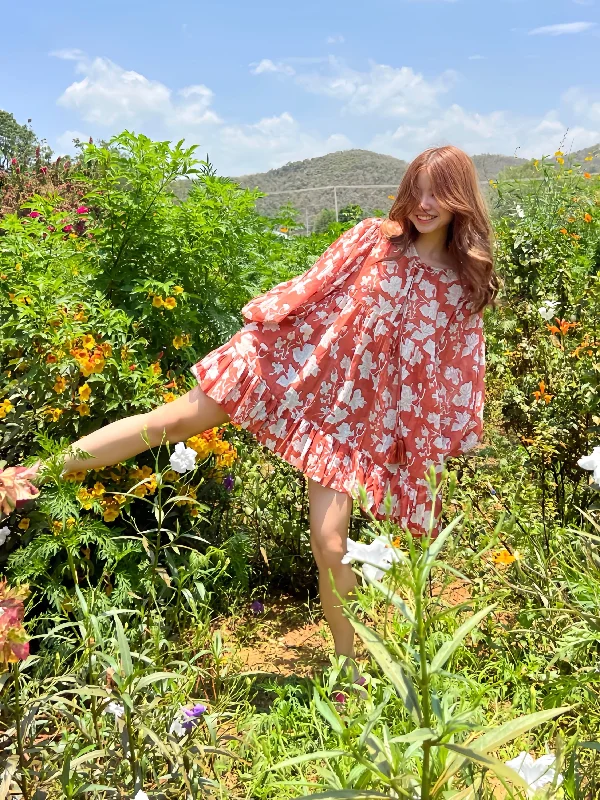 Lola Bohemian Mini Dress- Rust Trendy Tulle Mini Dress