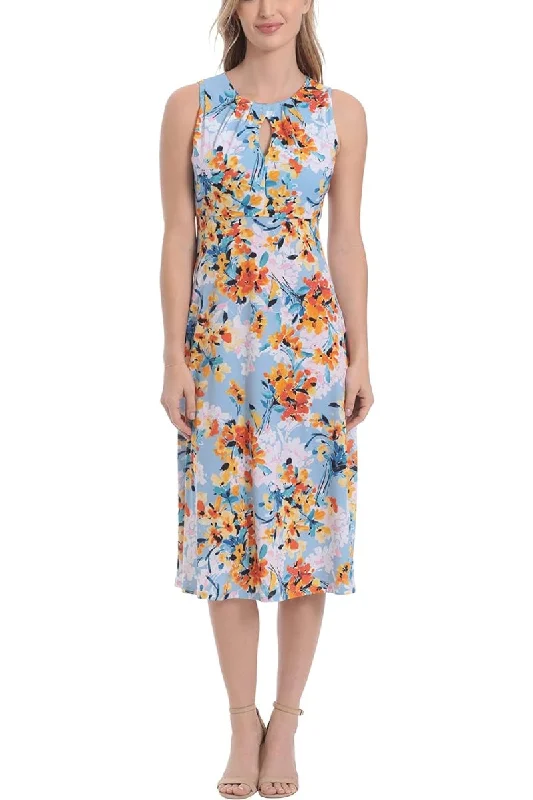 London Times T6725M A Line Printed Short Cocktail Midi Dress Stylish Color Block Midi Dress