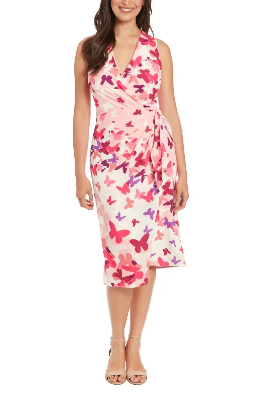 London Times T7618M Short Cocktail Printed Midi Dress Elegant Velvet Midi Dress