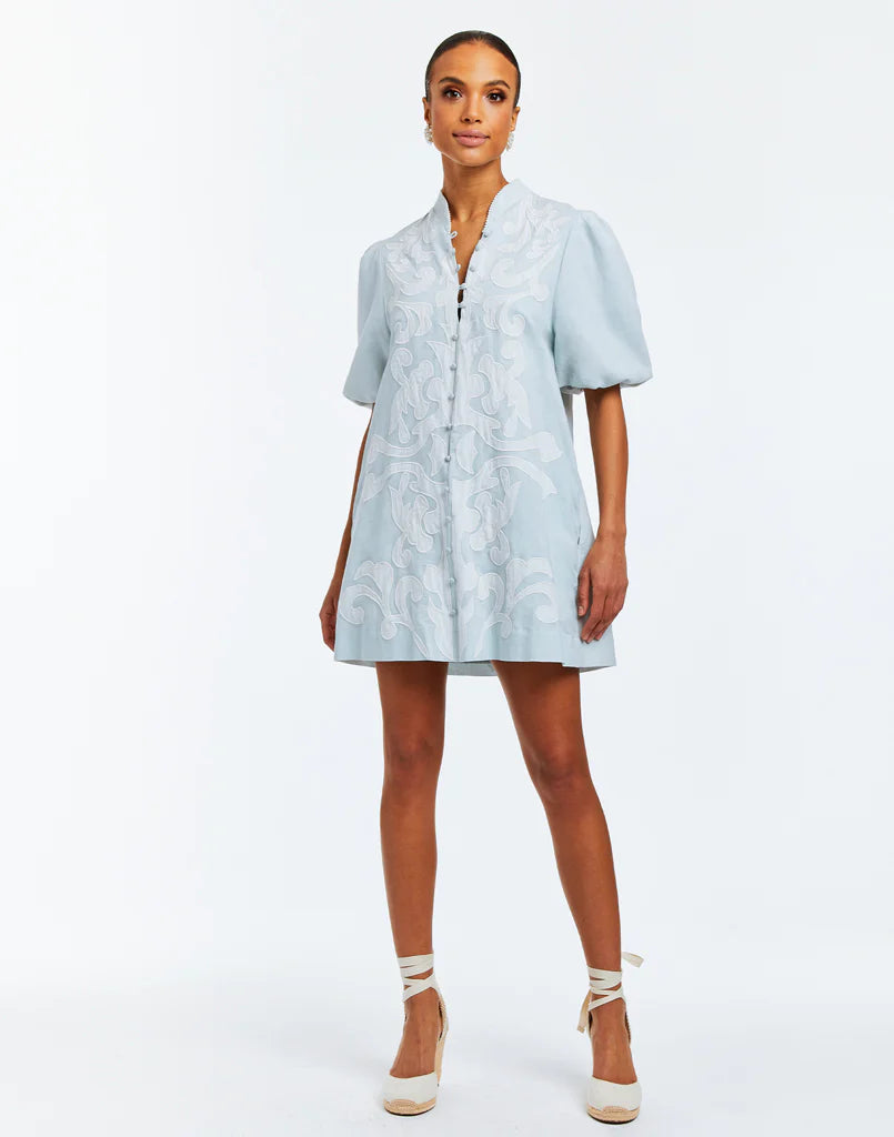 Mestiza Elliana Barong Mini Dress - Ocean Blue Chic Halter Mini Dress