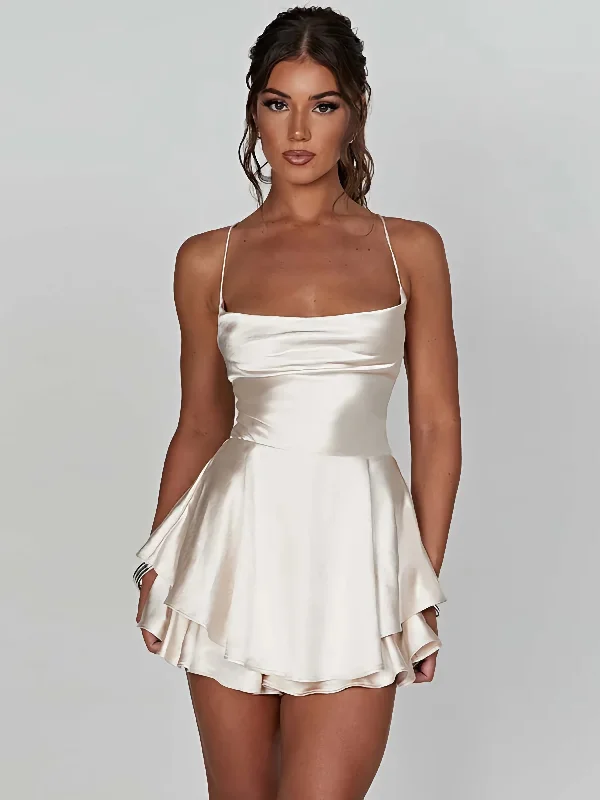 Open Back White Satin Mini Dress Cozy Wraparound Mini Dress