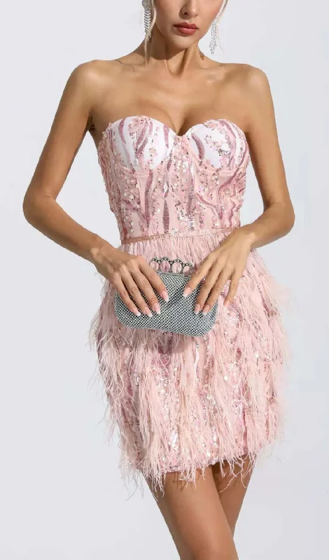 PINK TASSEL TUBE TOP MINI DRESS Trendy Wraparound Mini Dress