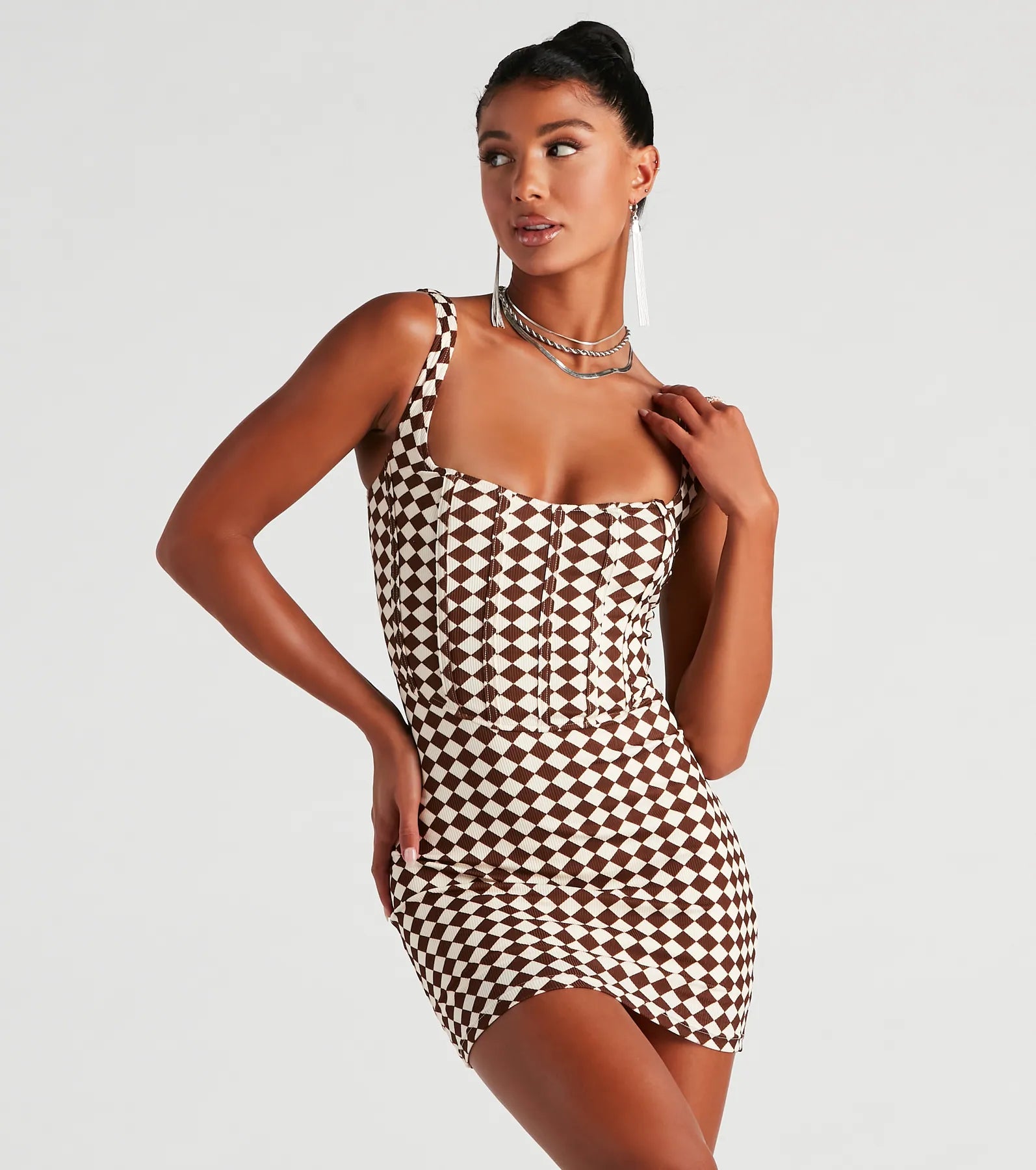 Play The Game Checker Mini Dress Trendy Wraparound Mini Dress