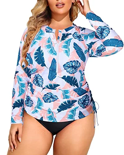 Plus Size Women's Long Sleeve Zipper Rash Guard Swimsuit Two Piece UPF 50+ Plus-Size Bikini Set Plus Size Women's Long Sleeve Zipper Rash Guard Swimsuit Two Piece UPF 50+ Plus-Size Bikini Set