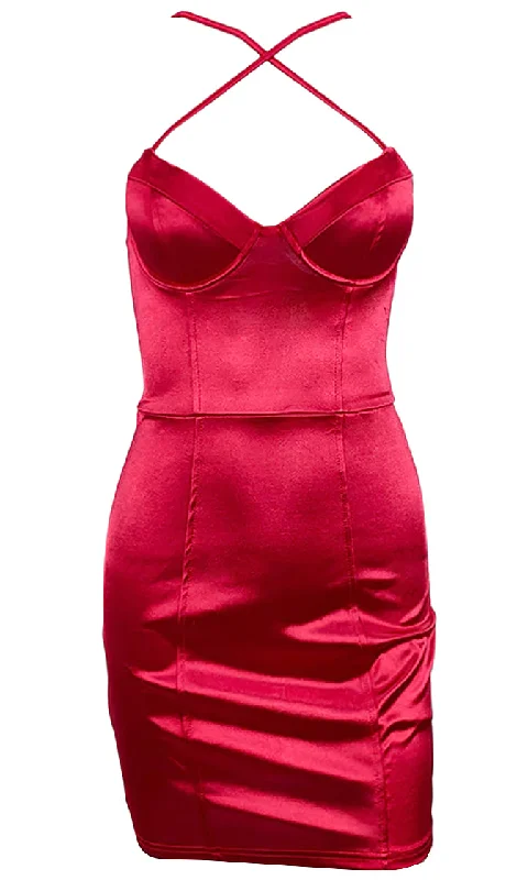 See Me Strut Red Sleeveless Crisscross Spaghetti Strap V Neck Bustier Bodycon Mini Dress Chic Pleated Mini Dress