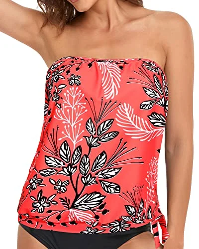 Strapless Tankini Tops For Women Swimwear Top Only-Red Floral Push-Up Bikini Bottoms Strapless Tankini Tops For Women Swimwear Top Only-Red Floral Push-Up Bikini Bottoms