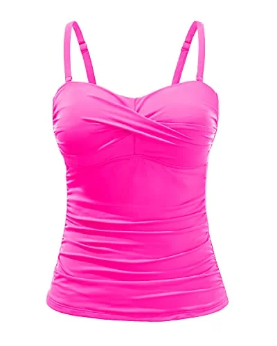Stylish Tummy Control Tankini Top Women's Twist Front Bandeau Bathing Suit Mesh Panel Swimwear Stylish Tummy Control Tankini Top Women's Twist Front Bandeau Bathing Suit Mesh Panel Swimwear