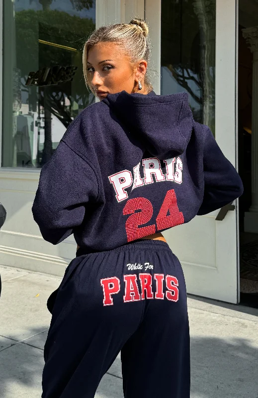 Team Paris Oversized Hoodie Navy Cotton Hoodie Fleece Lining Warmth