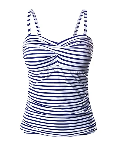 Twist Front Bandeau Tankini Top Women's Tummy Control Bathing Suit Top Elegant Ruffled Bikini Twist Front Bandeau Tankini Top Women's Tummy Control Bathing Suit Top Elegant Ruffled Bikini