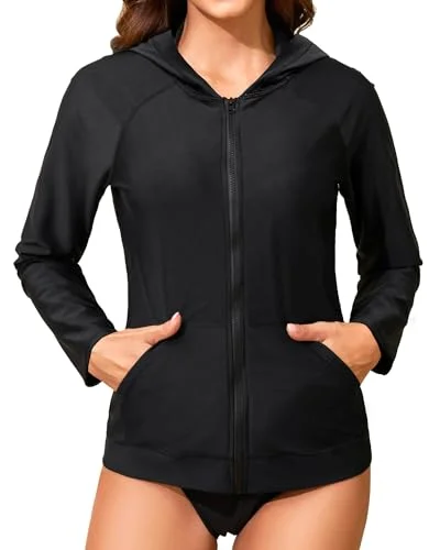 Two Piece Womens Long Sleeve Hooded Rash Guard Zip Up Swimsuit with Pockets UPF 50+ Swim Shirt with Bikini Bottom Fun Pattern Swimsuit Two Piece Womens Long Sleeve Hooded Rash Guard Zip Up Swimsuit with Pockets UPF 50+ Swim Shirt with Bikini Bottom Fun Pattern Swimsuit