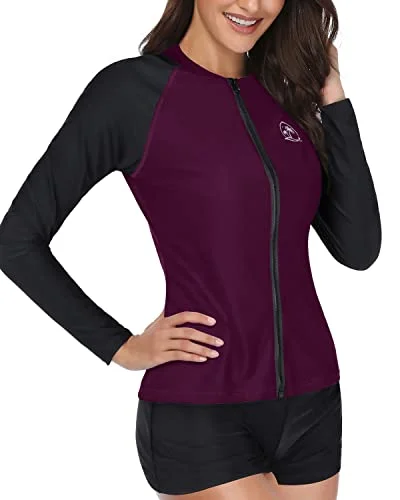 2 Piece Rash Guard Swimsuit With Upf 50+ Protection For Women-Purple Button-Front Swimsuit 2 Piece Rash Guard Swimsuit With Upf 50+ Protection For Women-Purple Button-Front Swimsuit
