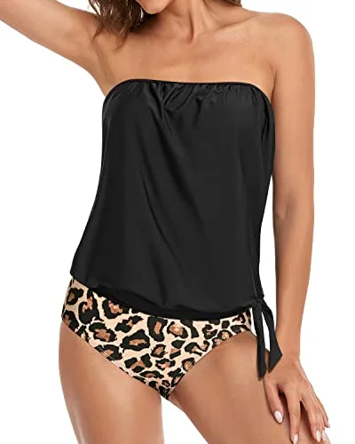 Modest And Sexy Bandeau Tankini Tops For Women Swimwear-Black And Leopard Sporty Swim Shorts Modest And Sexy Bandeau Tankini Tops For Women Swimwear-Black And Leopard Sporty Swim Shorts