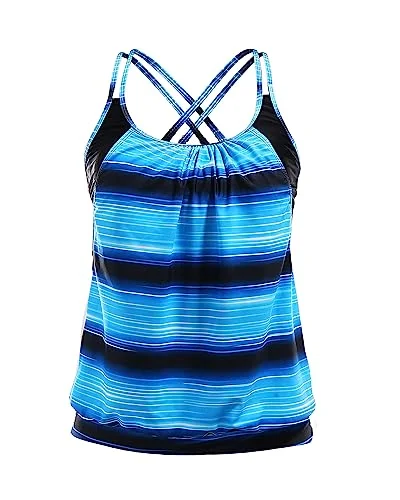 Women's Blouson Loose Fit Tankini Swimwear Tummy Control Bathing Suit Top Ruffled Swimsuit Top Women's Blouson Loose Fit Tankini Swimwear Tummy Control Bathing Suit Top Ruffled Swimsuit Top