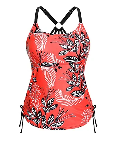 U Neck Tankini Top With Removable Padded Bra Swimsuit Tops For Women-Red Floral Comfortable Tankini Set U Neck Tankini Top With Removable Padded Bra Swimsuit Tops For Women-Red Floral Comfortable Tankini Set