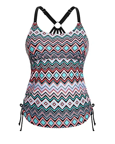 Loose Long Tankini Swim Top Only For Tummy Coverage-White And Green Geom Solid Color Swimsuit Loose Long Tankini Swim Top Only For Tummy Coverage-White And Green Geom Solid Color Swimsuit