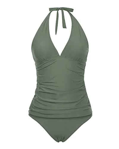 Sexy Charming V Neck Two Piece Tankini Swimwear For Teenagers-Olive Green Soft Beachwear Set Sexy Charming V Neck Two Piece Tankini Swimwear For Teenagers-Olive Green Soft Beachwear Set