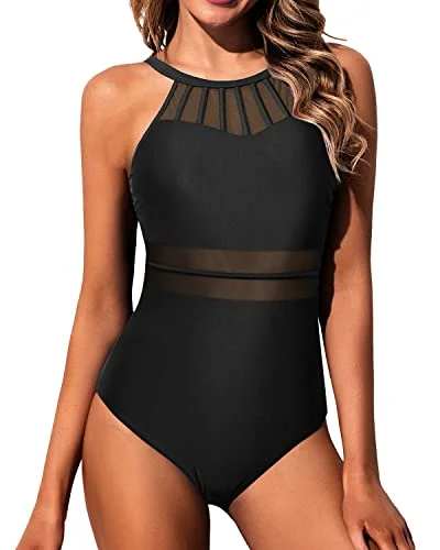 Tummy Control Halter Slimming Bathing Suit Mesh Swimwear For Teen Girls-Black Plus-Size Bikini Set Tummy Control Halter Slimming Bathing Suit Mesh Swimwear For Teen Girls-Black Plus-Size Bikini Set