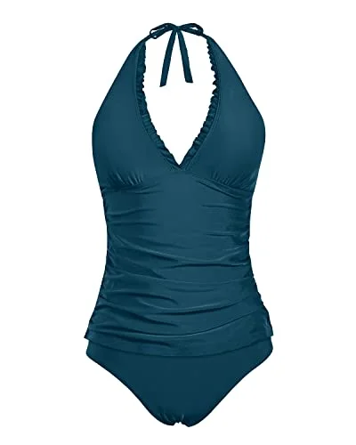 Two Piece V Neck Tankini Swimsuits With Bikini Bottoms For Women-Teal Elegant Swimsuit Bottoms Two Piece V Neck Tankini Swimsuits With Bikini Bottoms For Women-Teal Elegant Swimsuit Bottoms