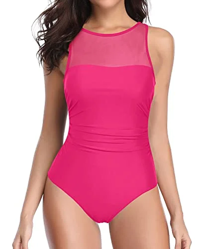 Women High Neck One Piece Swimsuits For Women Open Back Swimwear-Neon Pink Chic Bikini Set Women High Neck One Piece Swimsuits For Women Open Back Swimwear-Neon Pink Chic Bikini Set