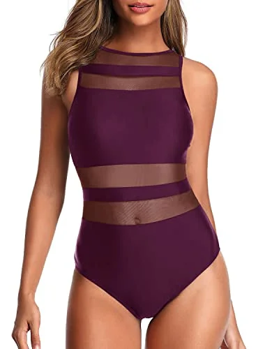 Charming Curves See Through Sheer One Piece Swimsuits Sheer Swimsuits-Maroon Elegant Halter Bikini Charming Curves See Through Sheer One Piece Swimsuits Sheer Swimsuits-Maroon Elegant Halter Bikini