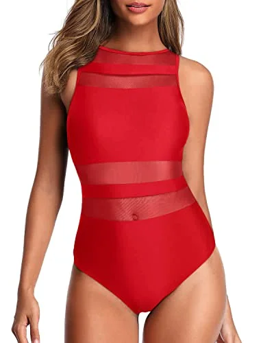 Slimming Women's High Neck One Piece Swimsuits Open Back Swimwear-Red Cross-Back Bikini Slimming Women's High Neck One Piece Swimsuits Open Back Swimwear-Red Cross-Back Bikini