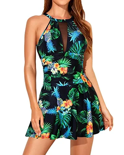 Women's One Piece High Neck Swimdress Tummy Control Halter Swimsuit Dress Sexy Two-Piece Set Women's One Piece High Neck Swimdress Tummy Control Halter Swimsuit Dress Sexy Two-Piece Set