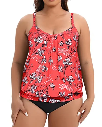 Maternity Swimsuits With Blouson Design For Women-Red Floral Tropical Print One-Piece Maternity Swimsuits With Blouson Design For Women-Red Floral Tropical Print One-Piece