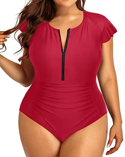 Cap Sleeves Plus Size One Piece Swimsuit For Women Tummy Control Bathing Suits-Red Sexy Swimwear Set Cap Sleeves Plus Size One Piece Swimsuit For Women Tummy Control Bathing Suits-Red Sexy Swimwear Set