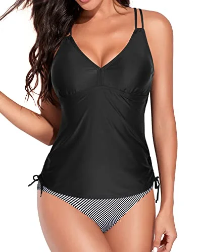 Sporty Mid Rise Swim Bottom Two Piece Bathing Suits For Women-Black Stripe Minimalist One-Piece Sporty Mid Rise Swim Bottom Two Piece Bathing Suits For Women-Black Stripe Minimalist One-Piece