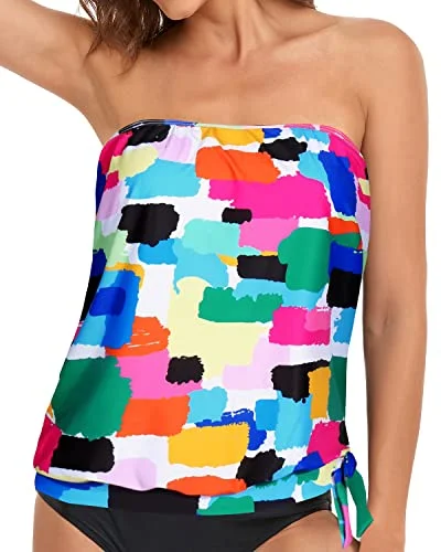 Women's Swimwear Top Strapless Bandeau Blouson Tankini Tops Monokini Swimsuit Design Women's Swimwear Top Strapless Bandeau Blouson Tankini Tops Monokini Swimsuit Design