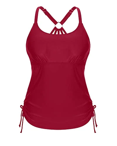 U Neck Tankini Top With Removable Padded Bra Swimsuit Tops For Women Tankini-Red Shiny One-Piece Swimsuit U Neck Tankini Top With Removable Padded Bra Swimsuit Tops For Women Tankini-Red Shiny One-Piece Swimsuit