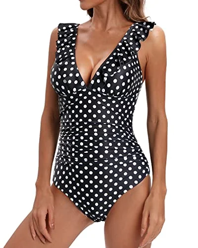Women's Tummy Control Ruffled V Neck Bathing Suit One Piece Swimwear Minimalist One-Piece Women's Tummy Control Ruffled V Neck Bathing Suit One Piece Swimwear Minimalist One-Piece