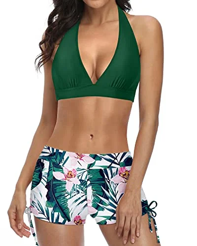 Removable Padding Push Up Bikini With Boyshort Two Piece Swimsuit-Green Tropical Floral Sleek Mesh Bikini Removable Padding Push Up Bikini With Boyshort Two Piece Swimsuit-Green Tropical Floral Sleek Mesh Bikini