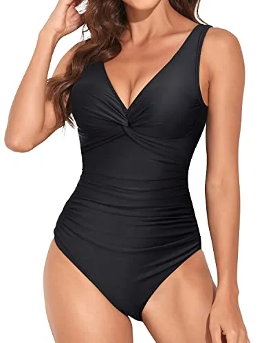 Long Torso Women One Piece Swimsuit Vintage V Neck Twist Bathing Suit-Black Retro-Inspired Bikini Set Long Torso Women One Piece Swimsuit Vintage V Neck Twist Bathing Suit-Black Retro-Inspired Bikini Set