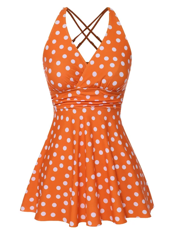 1930s Cross Straps Polka Dots Swimsuit Sexy Swimwear Set