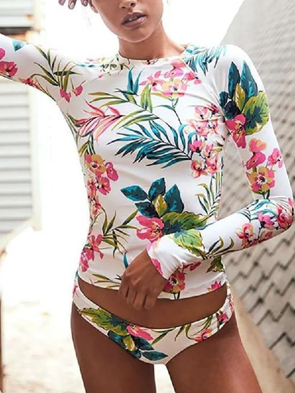 2023 womens surf sets  Long Sleeve Swimsuit Floral Print Bikini Bathing Suit Playful Pattern Swimsuit