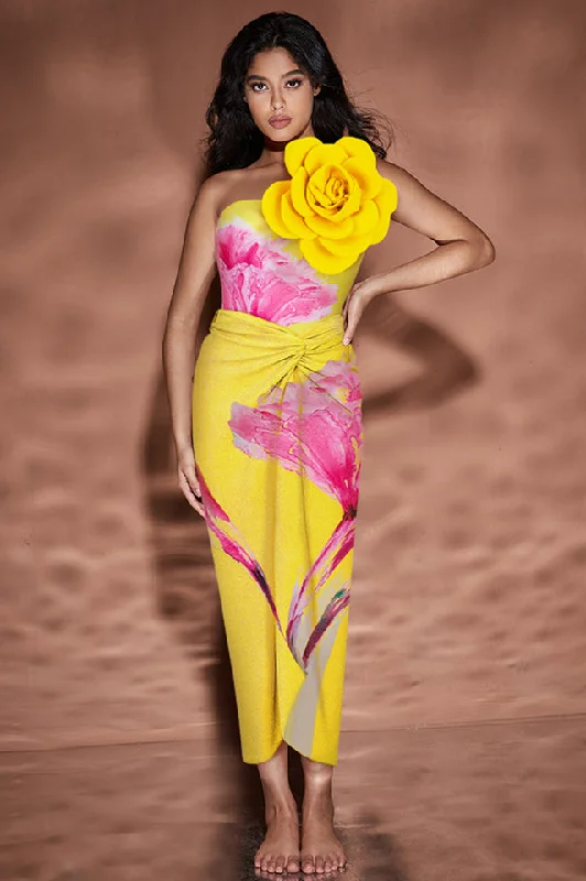 3D Flower One Shoulder Swimsuit & Skirt Set High-Cut One-Piece