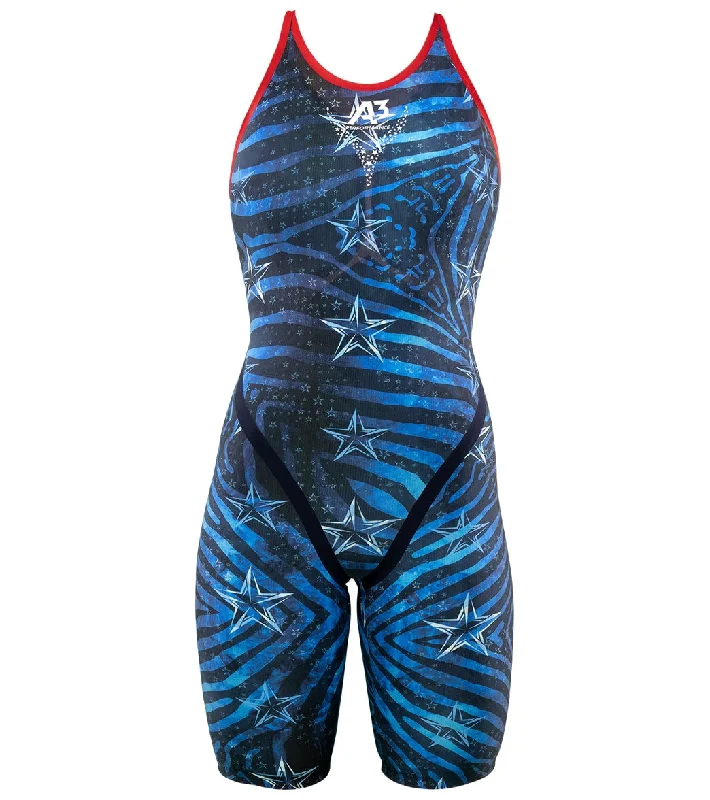 A3 Performance Women's Phenom Closed Back Tech Suit Swimsuit Blue High-Waist Bikini Set