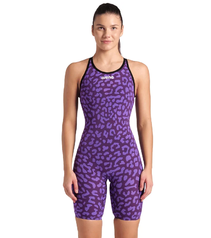 Arena Women's Powerskin Carbon Air2 SL Limited Edition Closed Back Tech Suit Swimsuit Leopard Skin Violet Lace-Detail Bikini Set