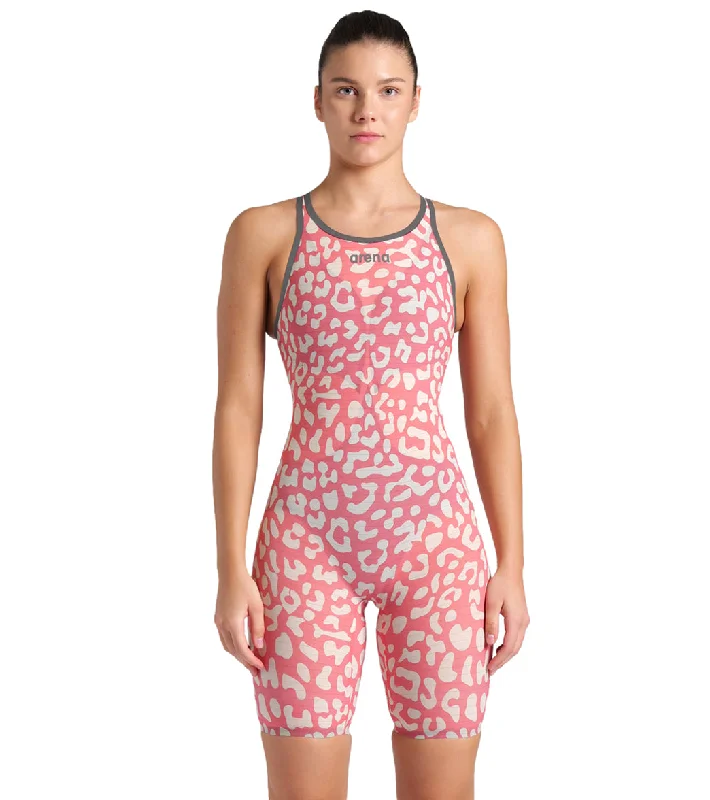 Arena Women's Powerskin Carbon Air2 SL Limited Edition Open Back Tech Suit Swimsuit Leopard Skin Geranium Deep-V Swimsuit Design