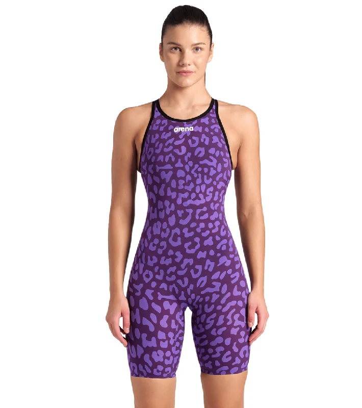 Arena Women's Powerskin Carbon Air2 SL Limited Edition Open Back Tech Suit Swimsuit Leopard Skin Violet Sexy Cutout Swimsuit