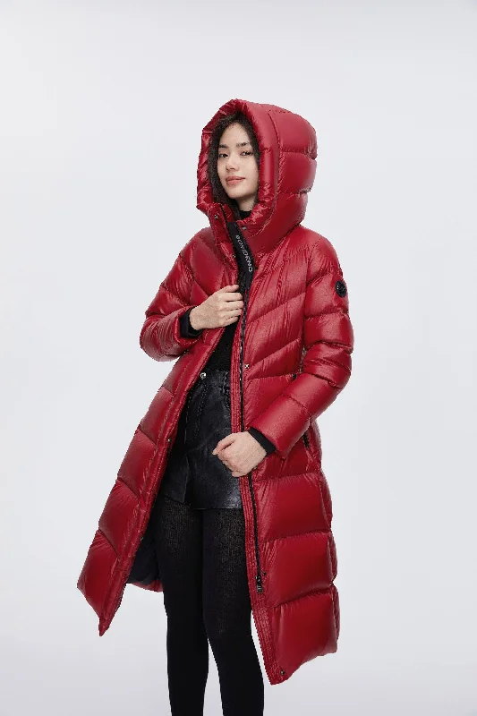 Classic Long Hooded Puffer With Belt Hoodie with Ribbed Neckline Snug Warm