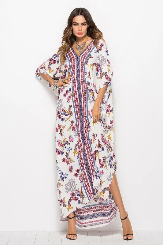 Floral V-Neck Dolman Sleeve swimsuit coverup Dress Plus-Size Bikini Set